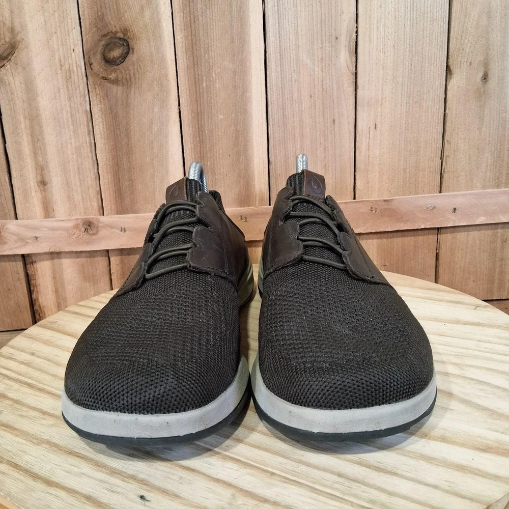 OluKai Makia Ulana Shoes Mens Size 8.5 Brown‎ Leather Knit Casual Sneakers
